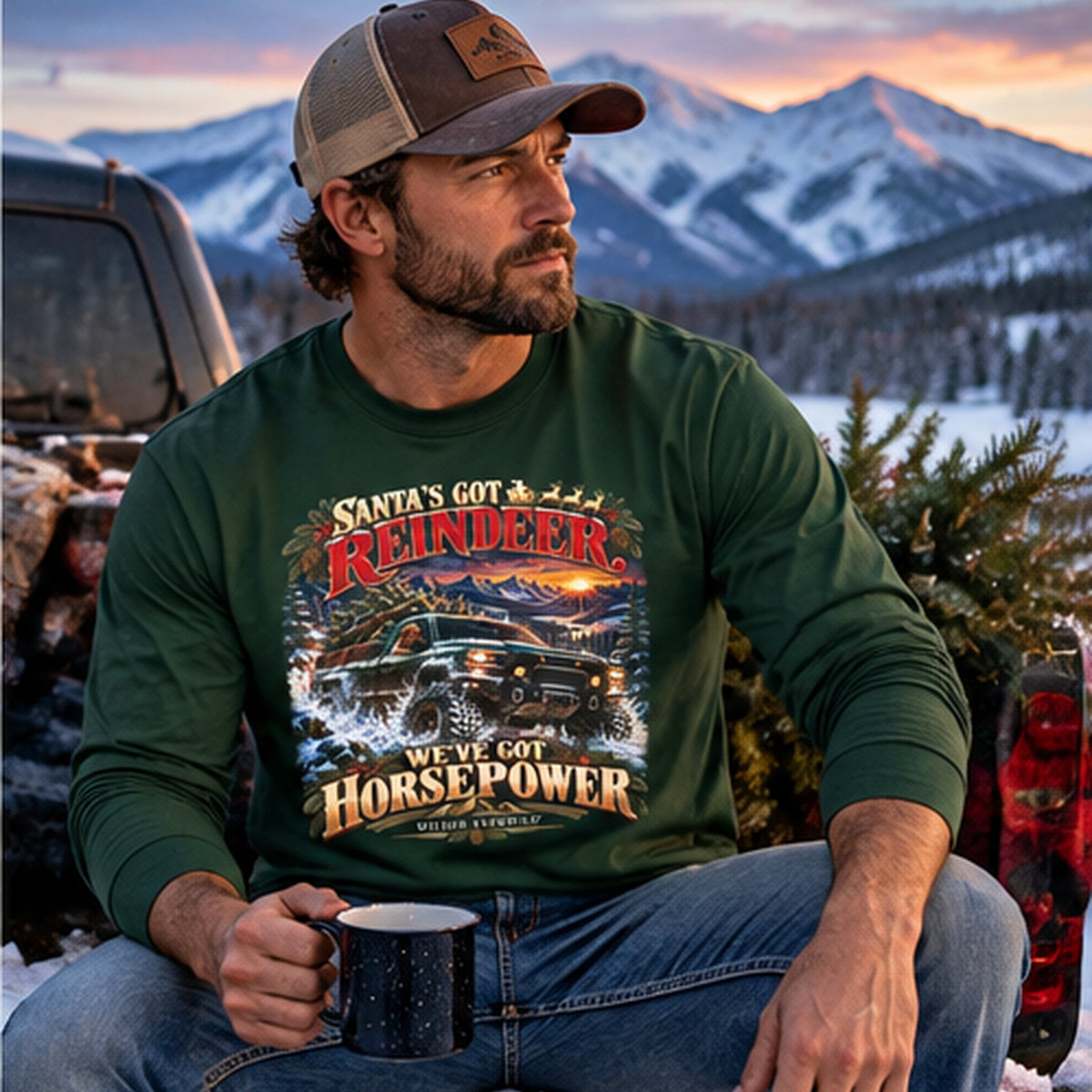 Santa’s Got Reindeer. We’ve Got Horsepower | Men’s 4WD Long Sleeve Tee