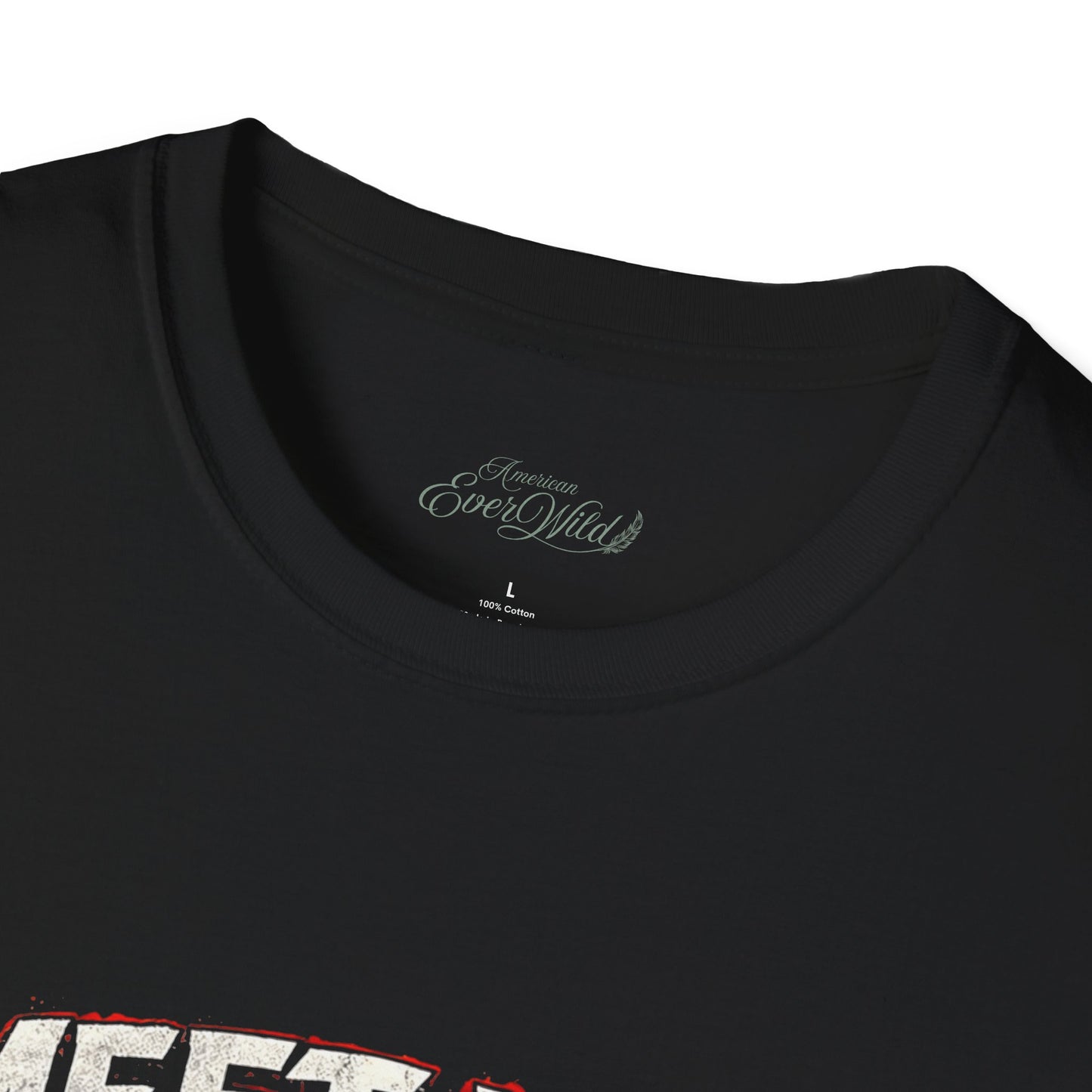 Black crew-neck T-shirt with neckline label detail.