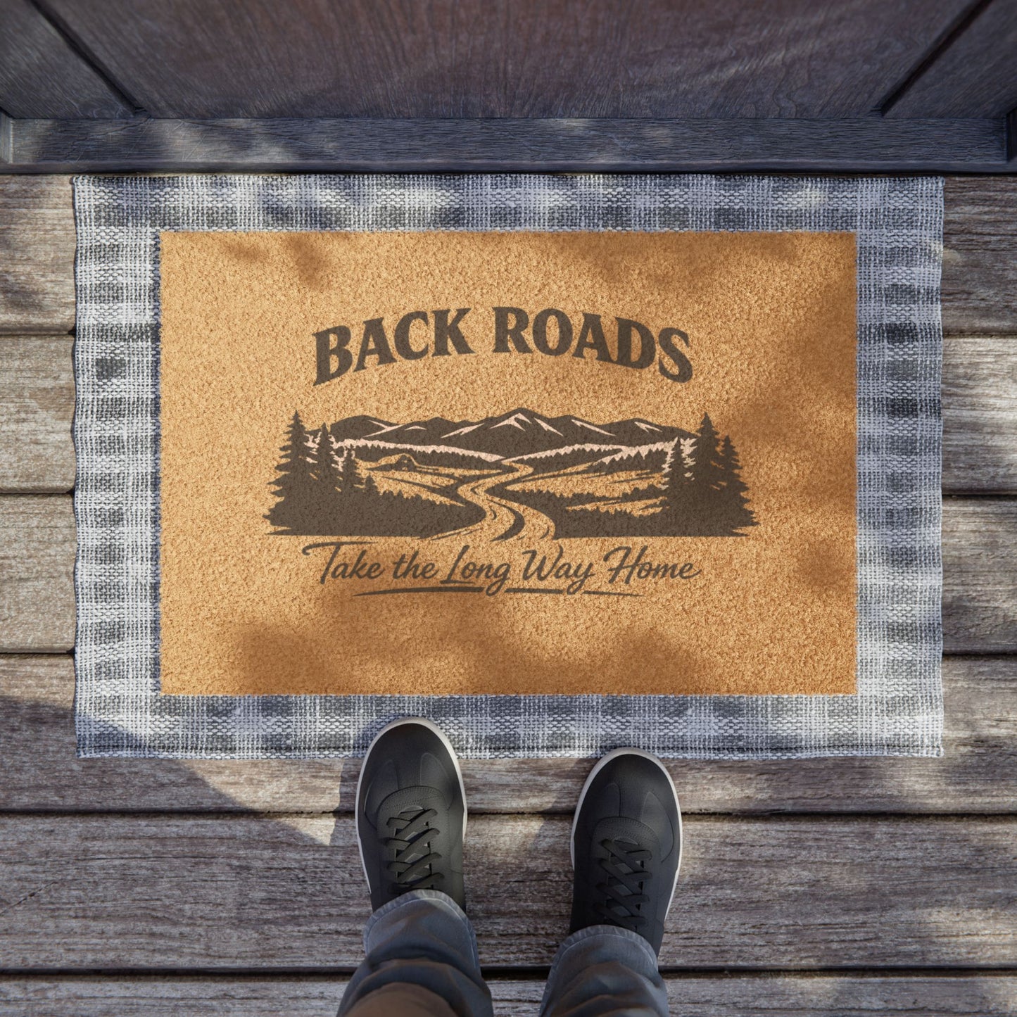 Back Roads Doormat – Take the Long Way Home Rustic Outdoor Welcome Mat
