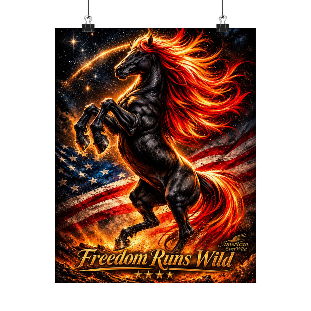 Freedom Runs Wild — Patriotic Stallion Satin Poster