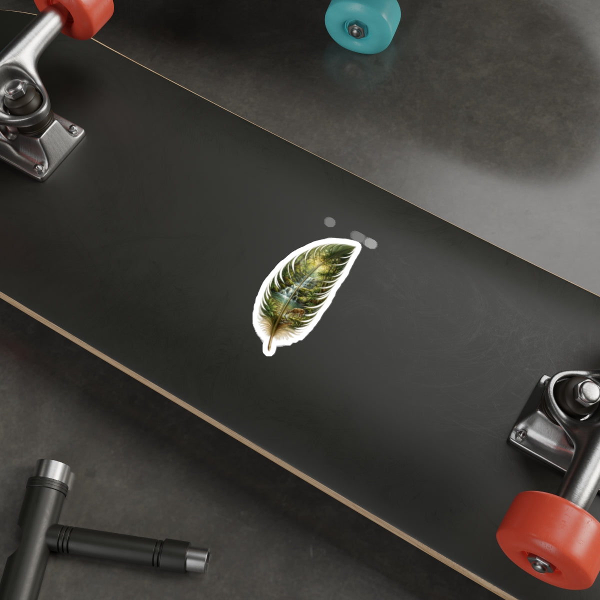 Feather Forest Die-Cut Sticker — Scenic Feather with Deer & Stream