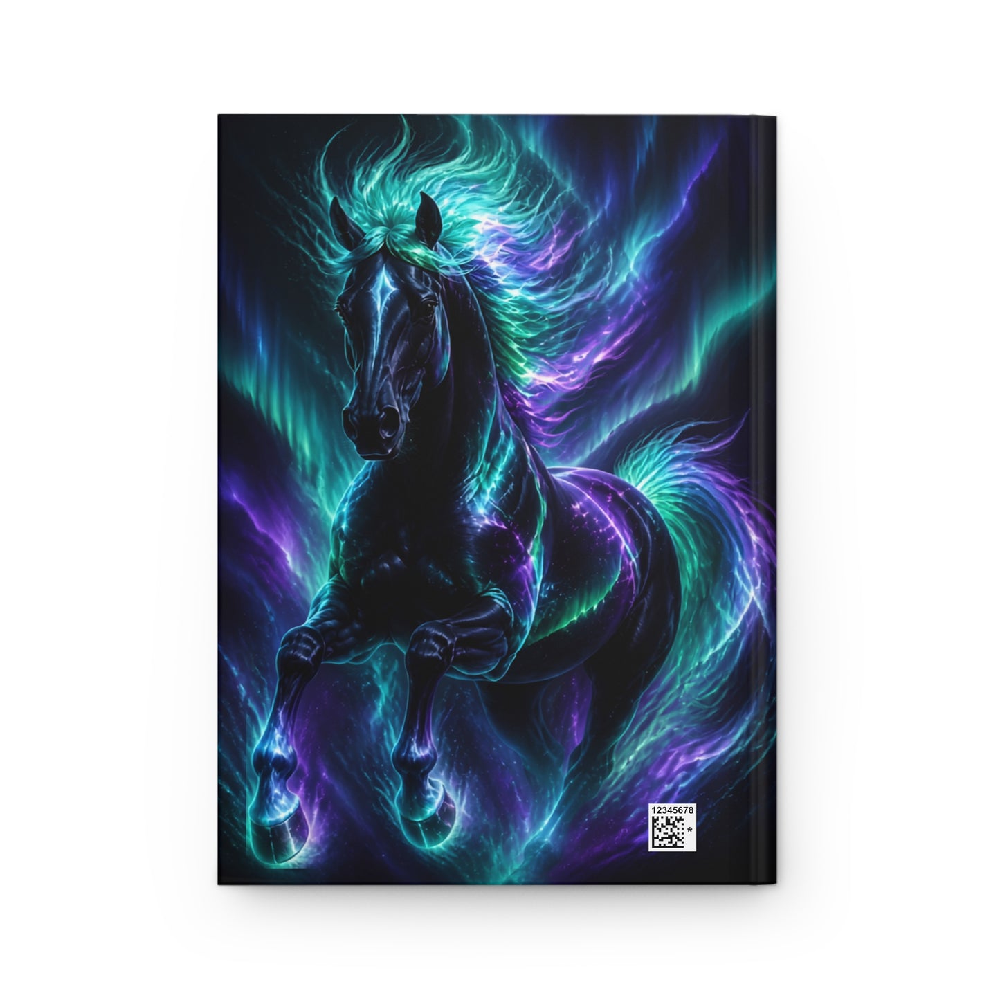 Aurora Stallion Hardcover Journal — Neon Blue & Purple Mystic Horse Notebook