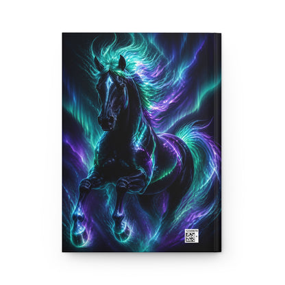 Aurora Stallion Hardcover Journal — Neon Blue & Purple Mystic Horse Notebook