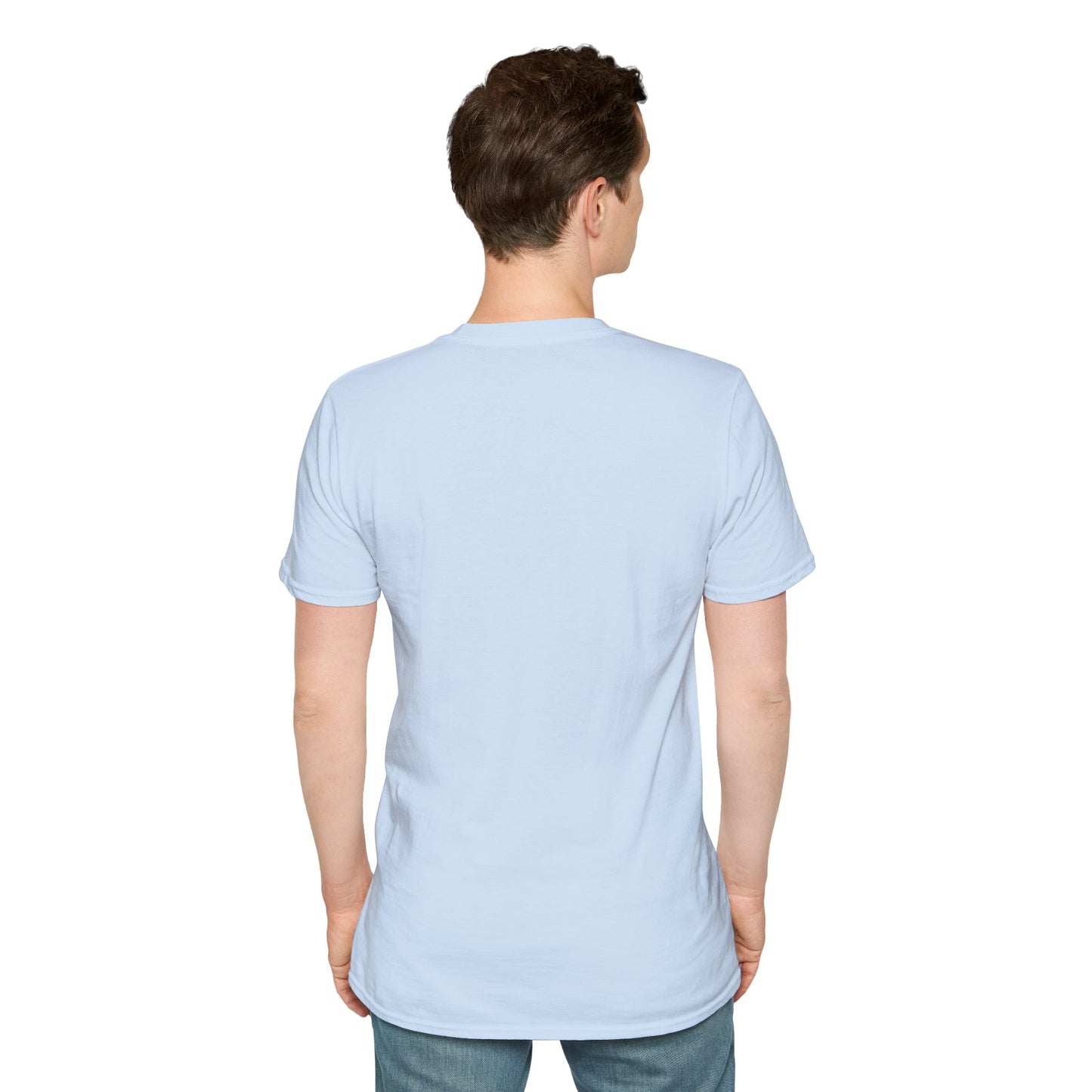 Light blue crew-neck T-shirt with plain back