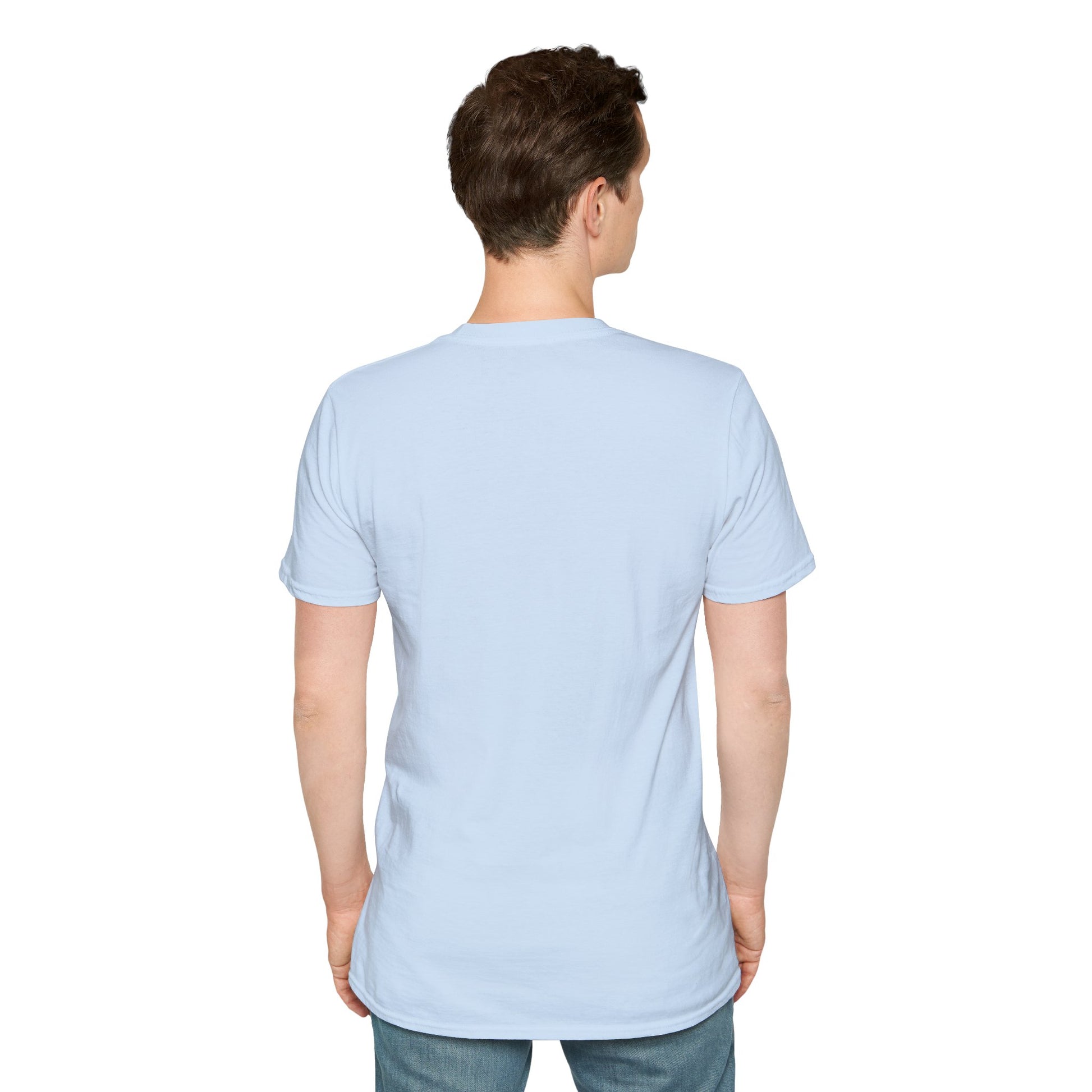 Light blue crew-neck T-shirt with plain back