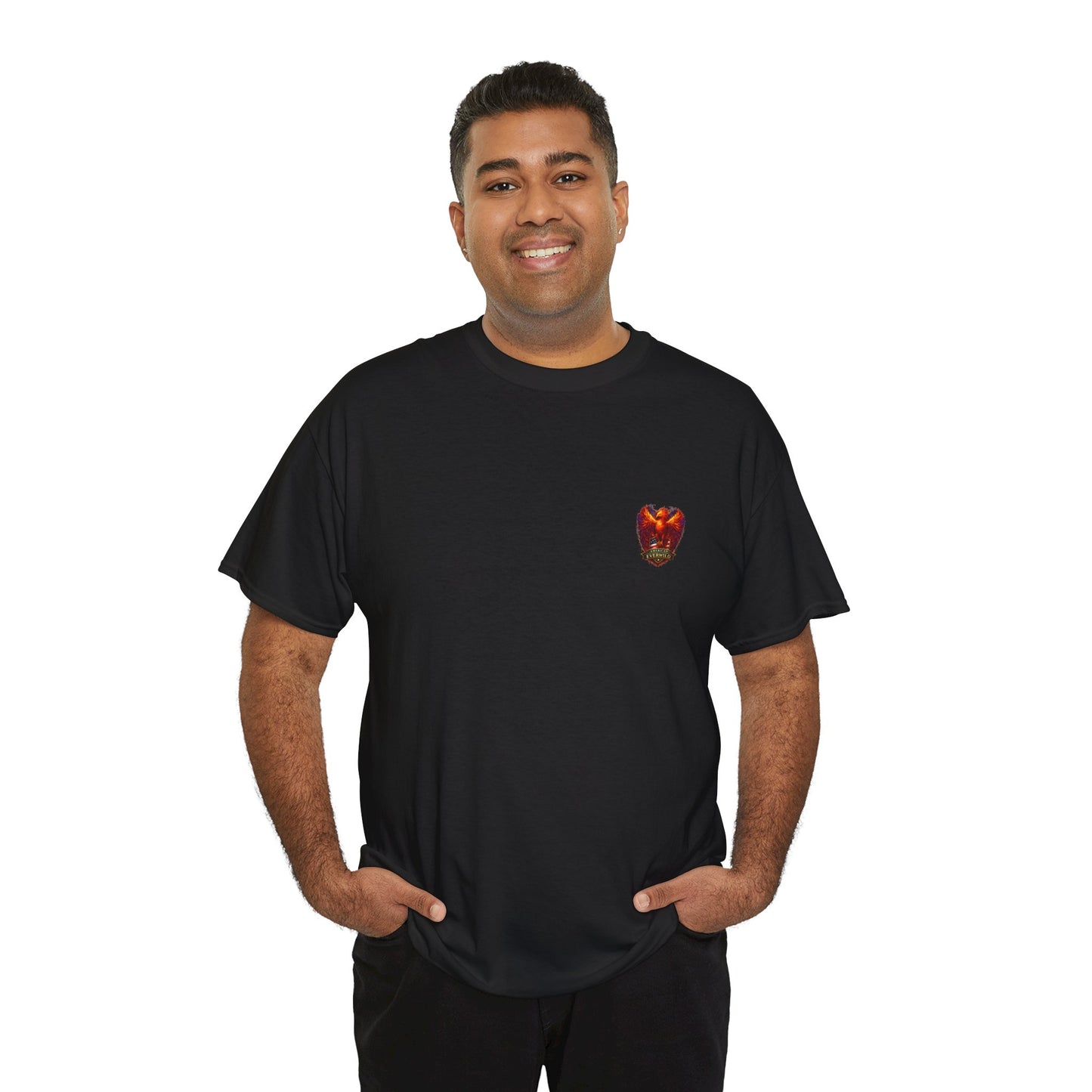 Black T-shirt with small eagle emblem on the left chest