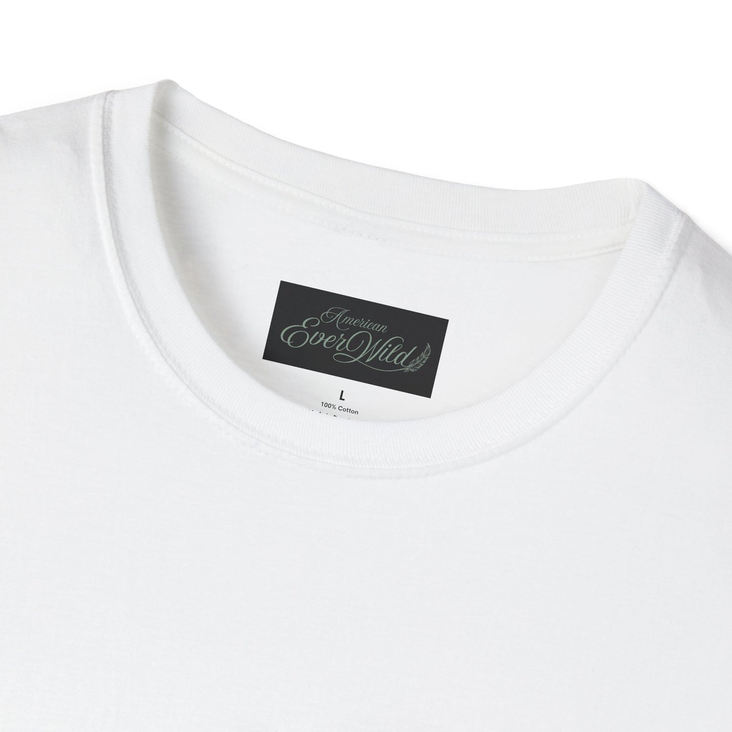 White crew-neck T-shirt with EverWild size label on chest