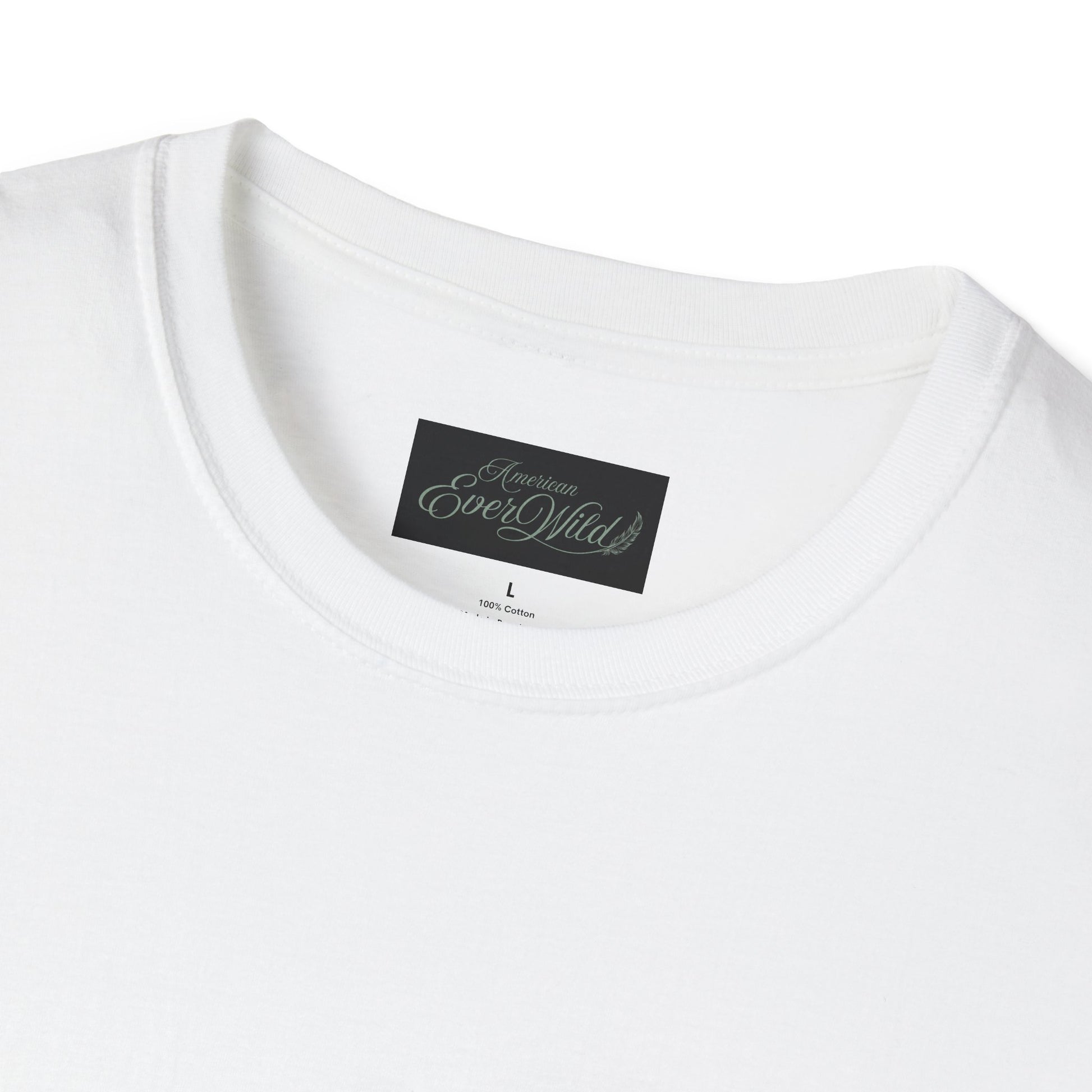 White crew-neck T-shirt with EverWild size label on chest