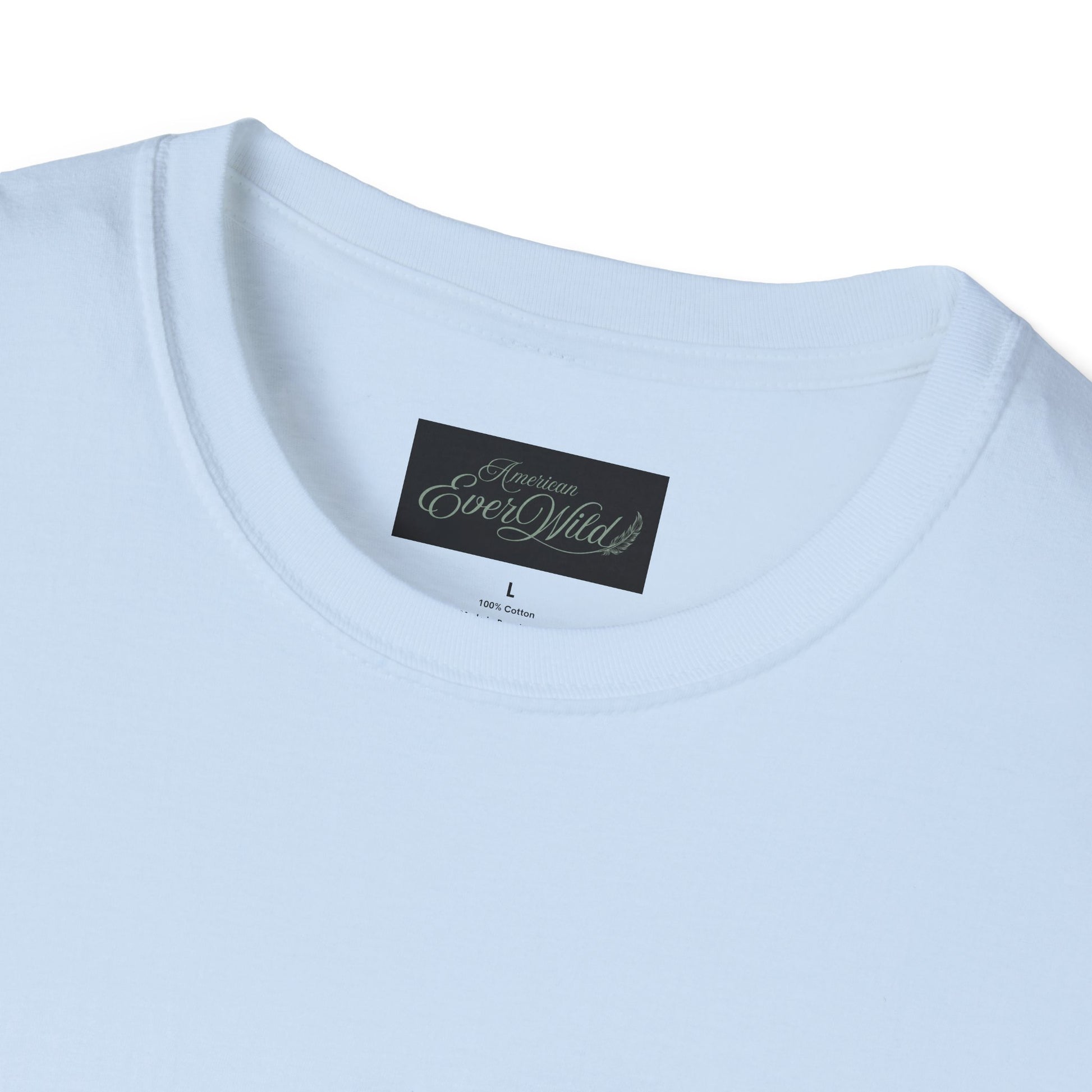 Light blue crew-neck T-shirt with EverWild size label on chest