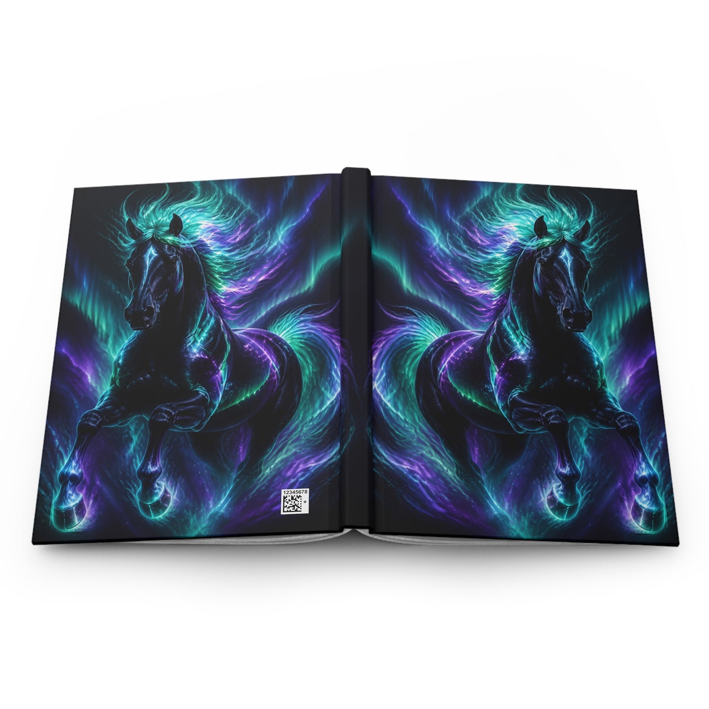 Aurora Stallion Hardcover Journal — Neon Blue & Purple Mystic Horse Notebook