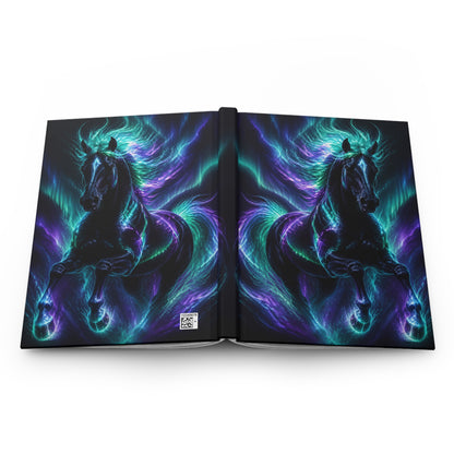 Aurora Stallion Hardcover Journal — Neon Blue & Purple Mystic Horse Notebook