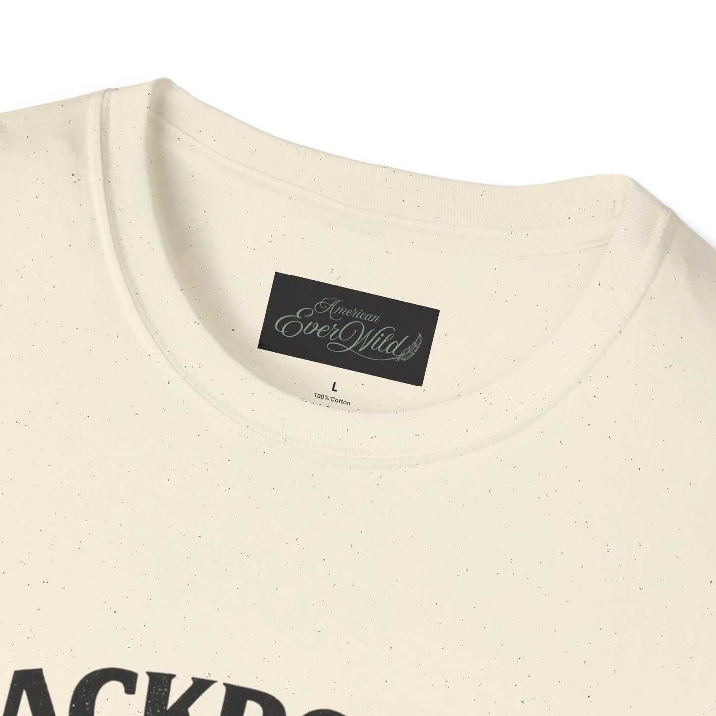 Women's natural T-shirt, crew neck with black brand label at neckline detail