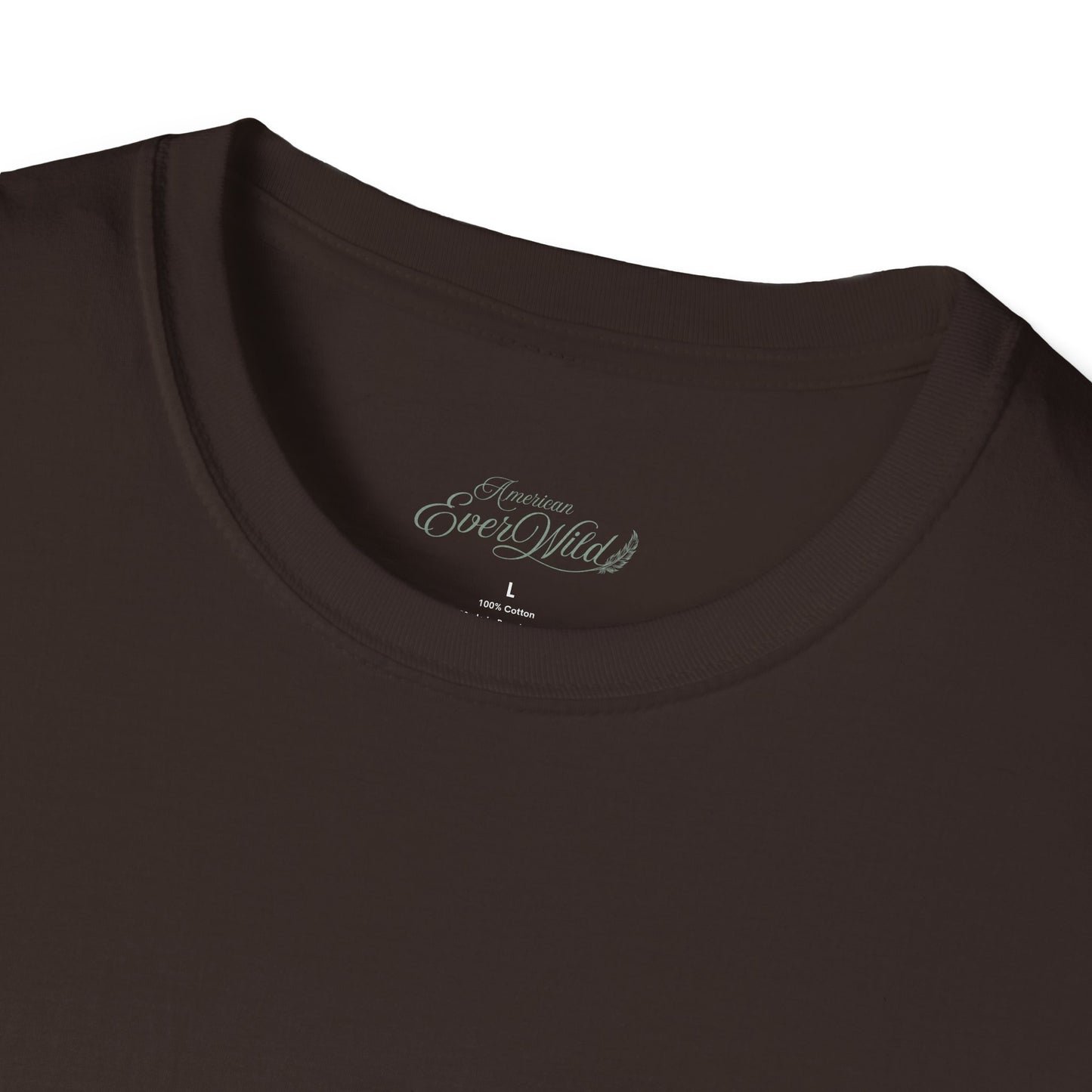 Dark chocolate crew-neck T-shirt with American EverWilds neck label