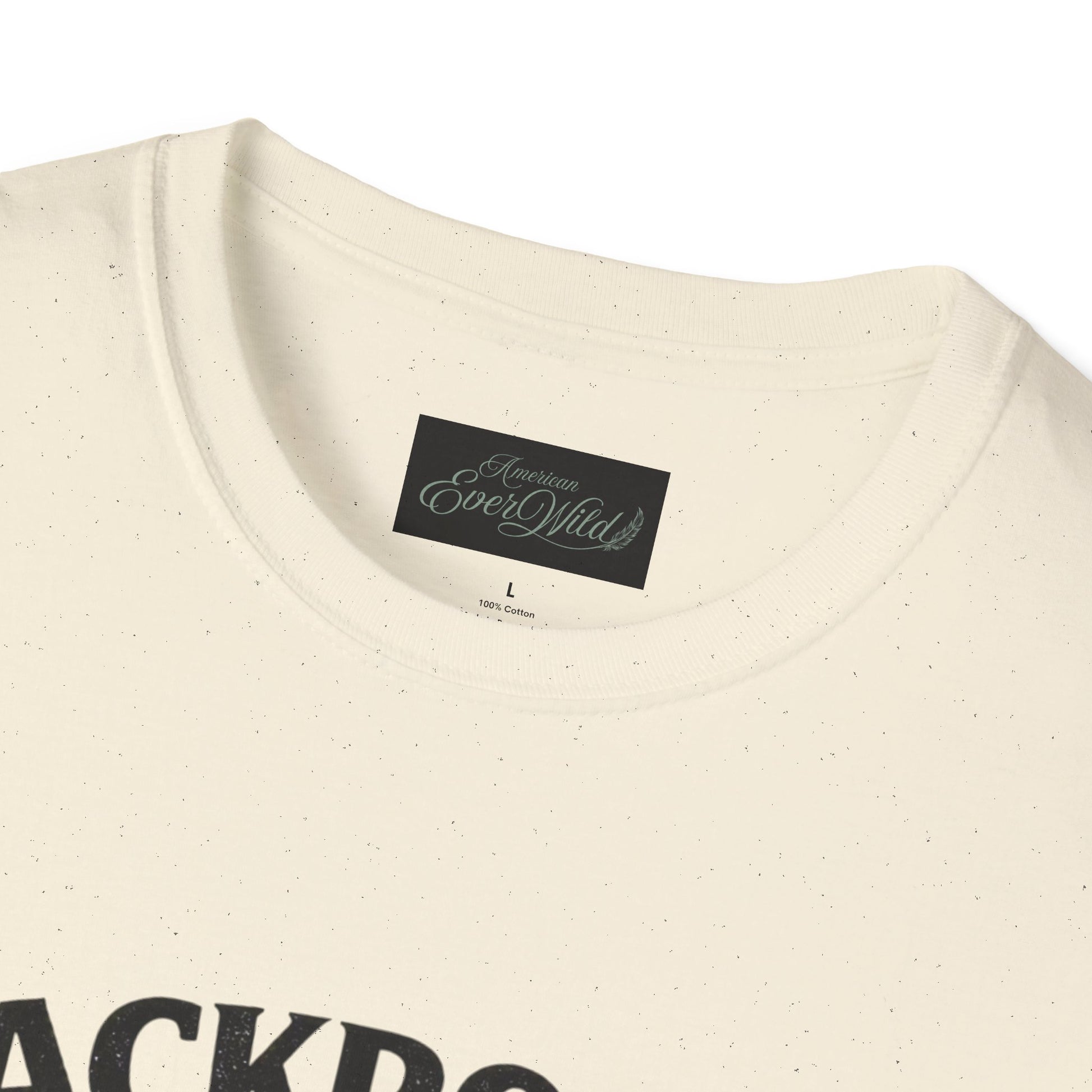 Natural crew-neck T-shirt with back neckline label, size L