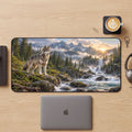 Wolf Wilderness Desk Mat | Mountain River Mouse Pad