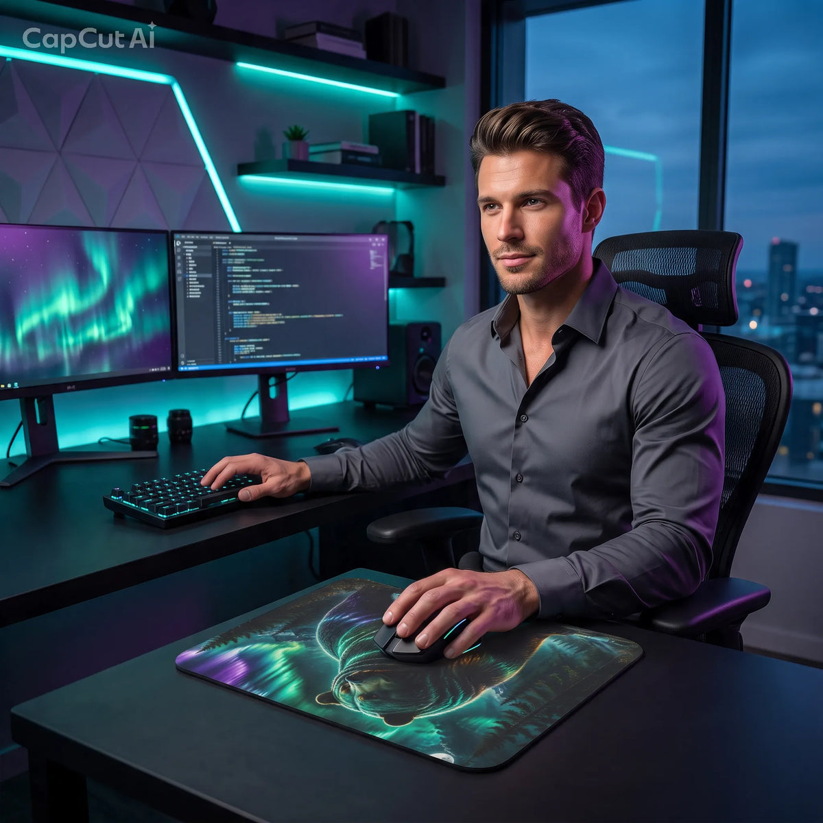 Aurora Wildborn — Northern Lights Bear Mousepad