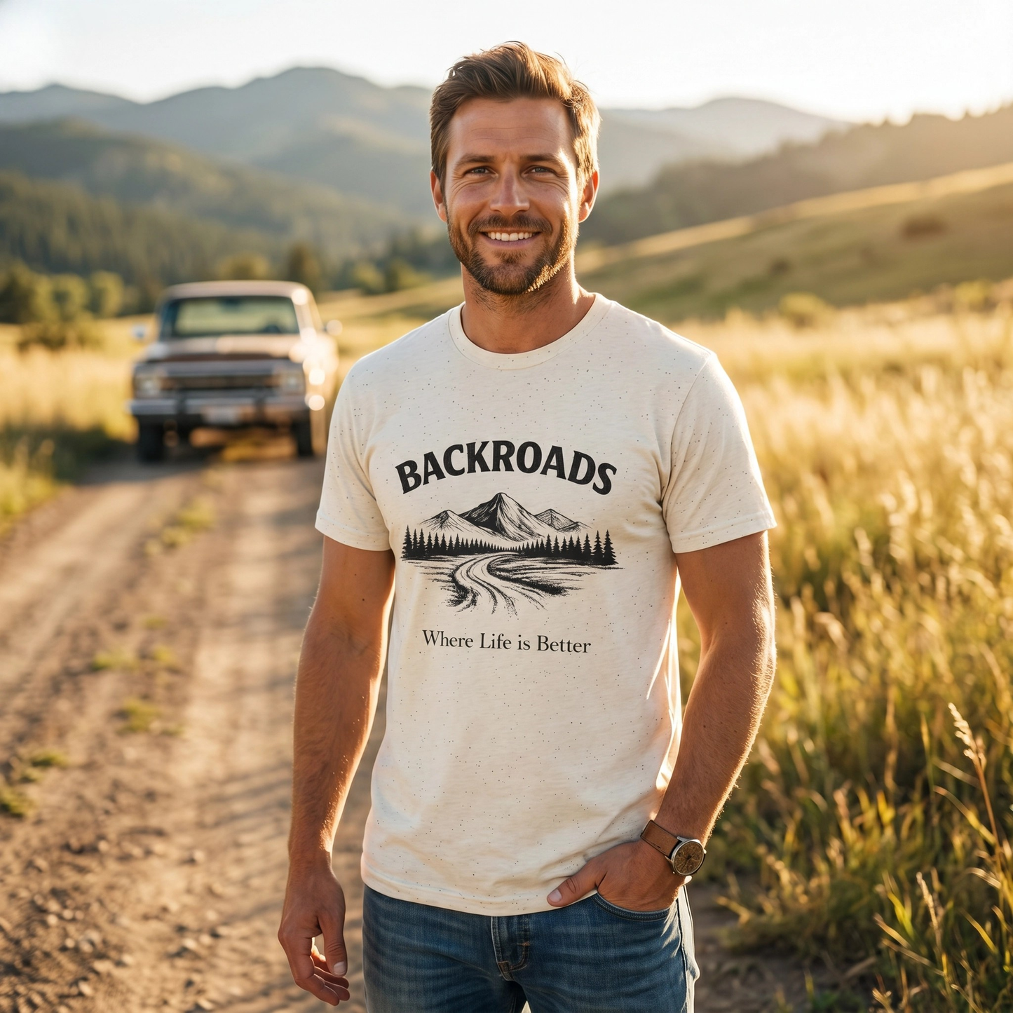Backroads Tee — 'Where Life Is Better' Mountain Graphic T-Shirt