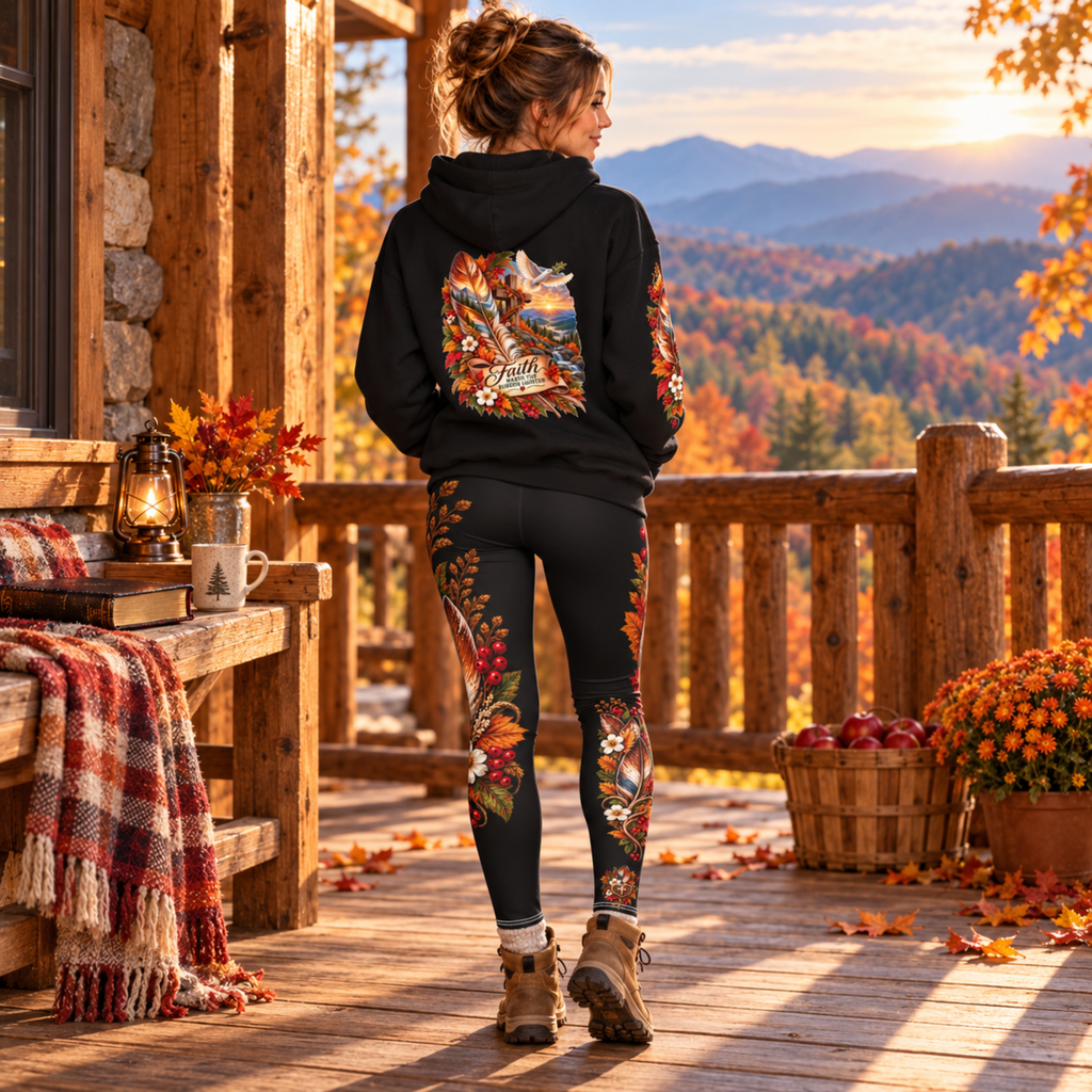Fall Floral Faith Hoodie & Leggings Set - Black
