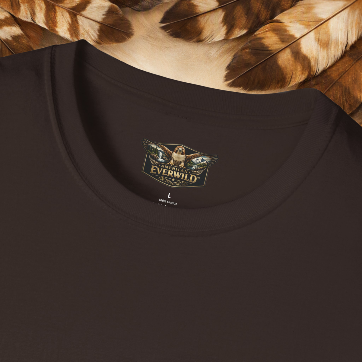 Built For The BackRoads_Close-up_Collar_Choclate Brown on a background of brown and tan feathers