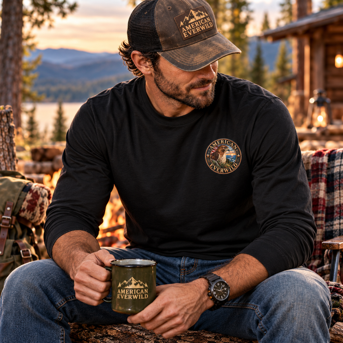 Long Sleeve Tee — “My People Skills are Better in the Woods” Rustic Nature Graphic