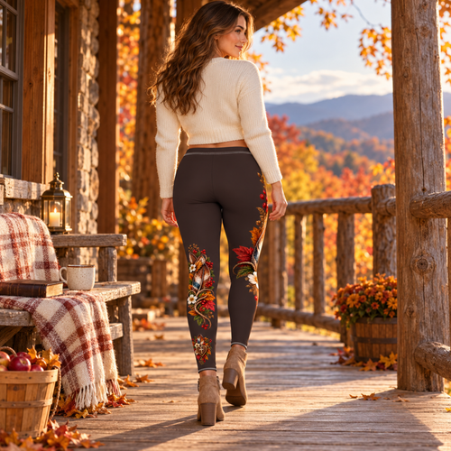 Autumn Floral Faith Heart Leggings — Dark Chocolate Base (EverWild Faith™ Fall)