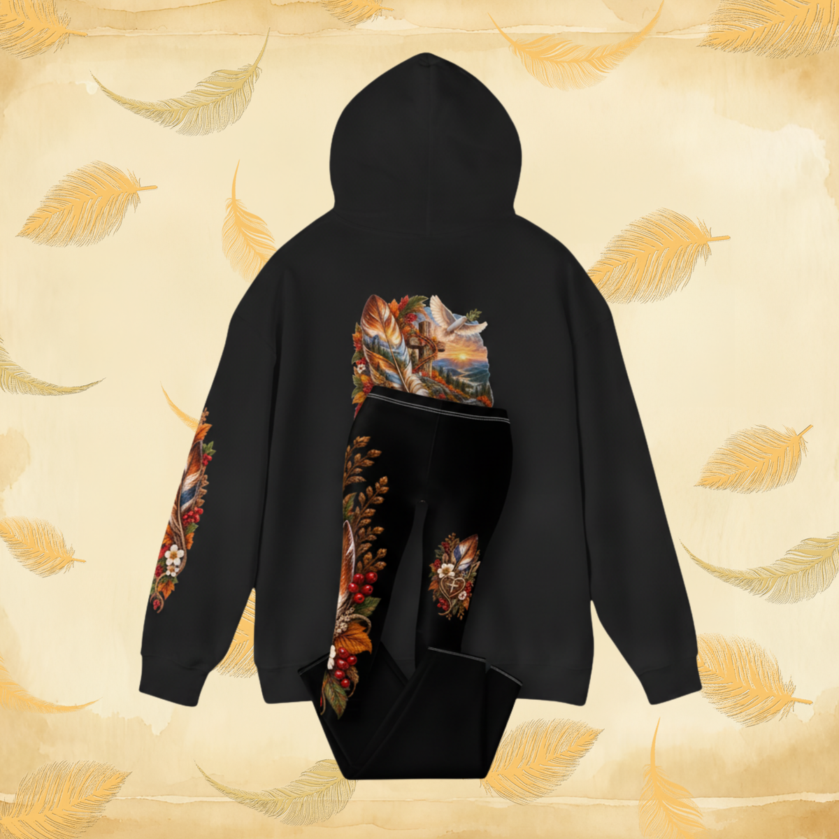 Fall Floral Faith Hoodie & Leggings Set - Black