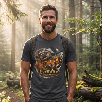 Men's crewneck T-shirt, dark heather gray, EverWild Mischief Crew graphic
