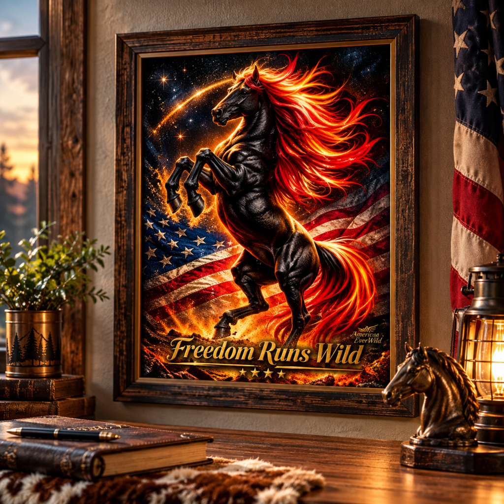 Freedom Runs Wild — Patriotic Stallion Satin Poster