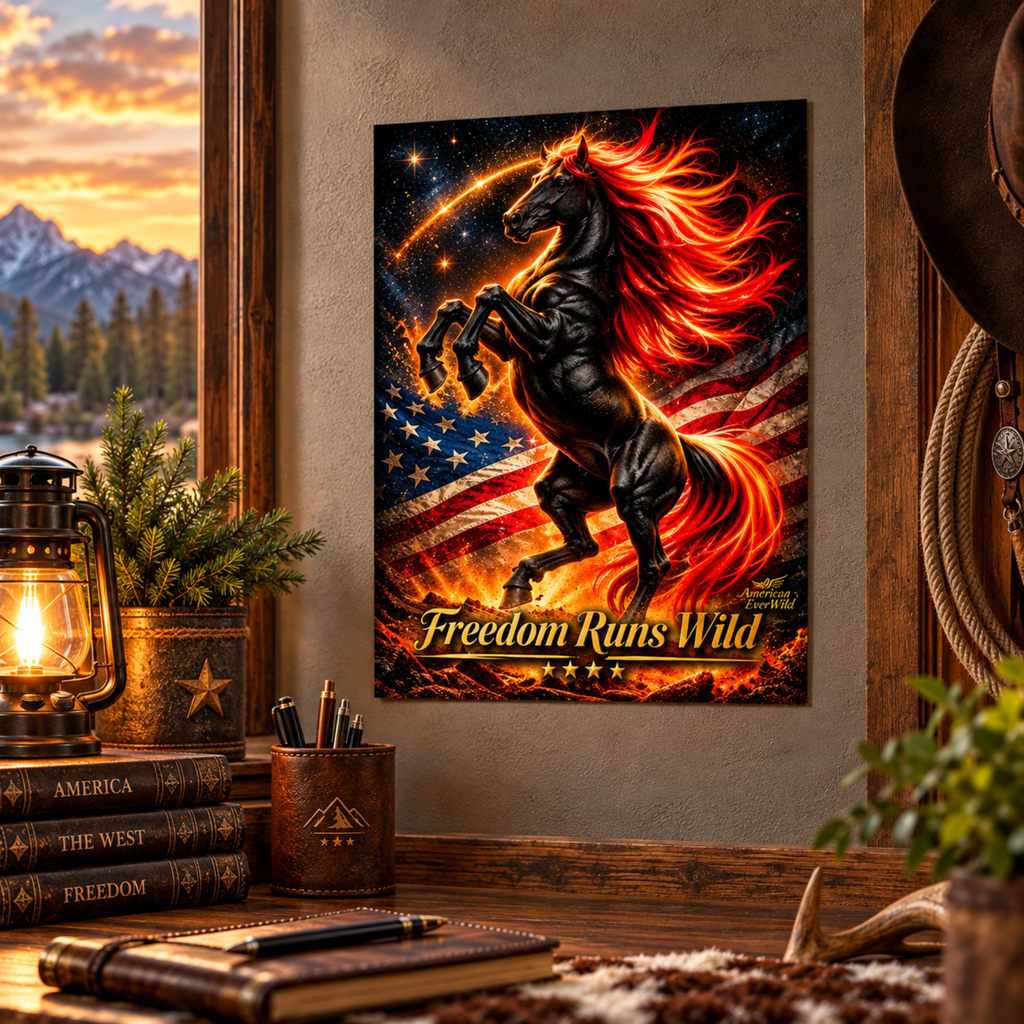 Freedom Runs Wild — Patriotic Stallion Satin Poster