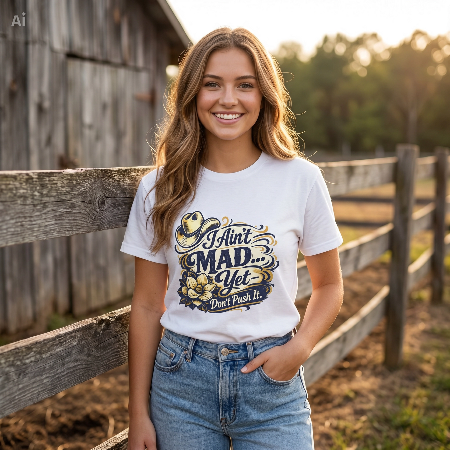 Ain't Mad Yet T‑Shirt — Funny Western Hat & Floral Graphic Tee