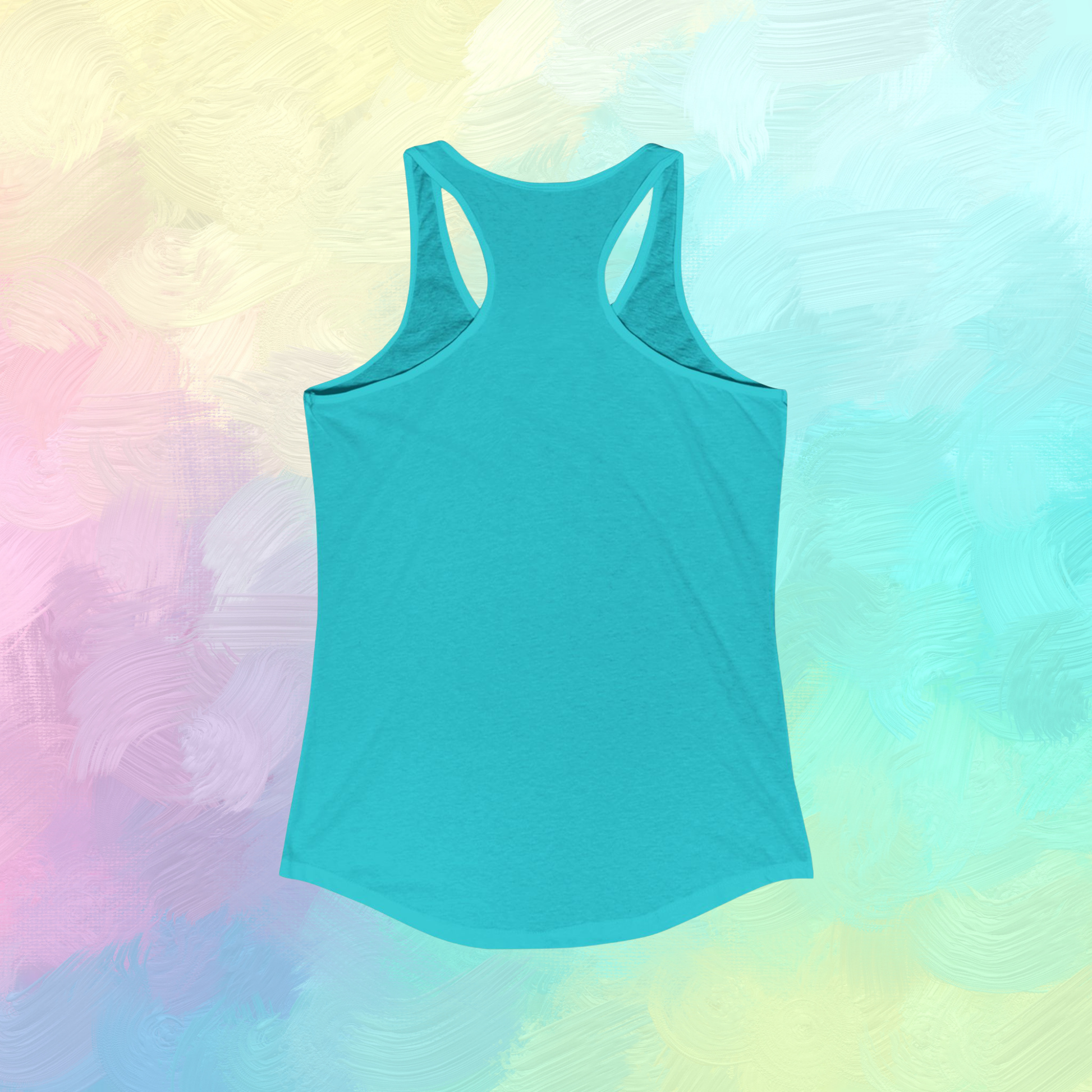Women’s Tahiti blue racerback tank, back view with open racerback straps.