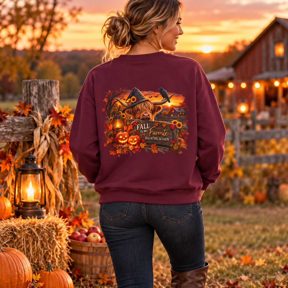 Fall Is My Favorite Haunting Season | Highland Cow Crewneck