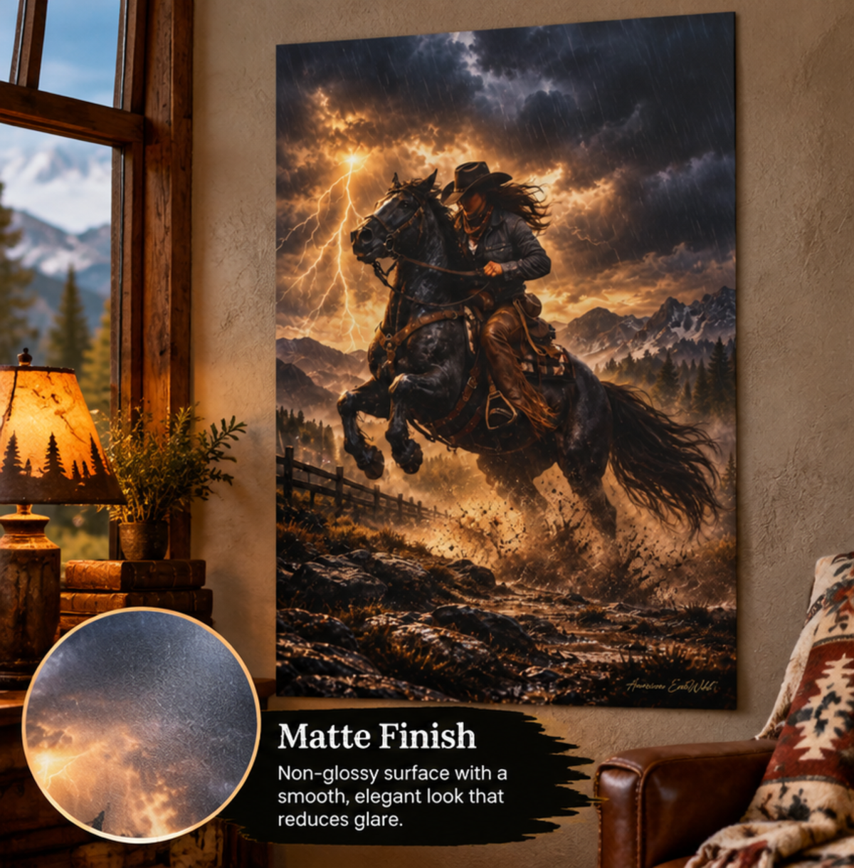 Storm Rider Poster — Cowgirl Lightning Western Art Print