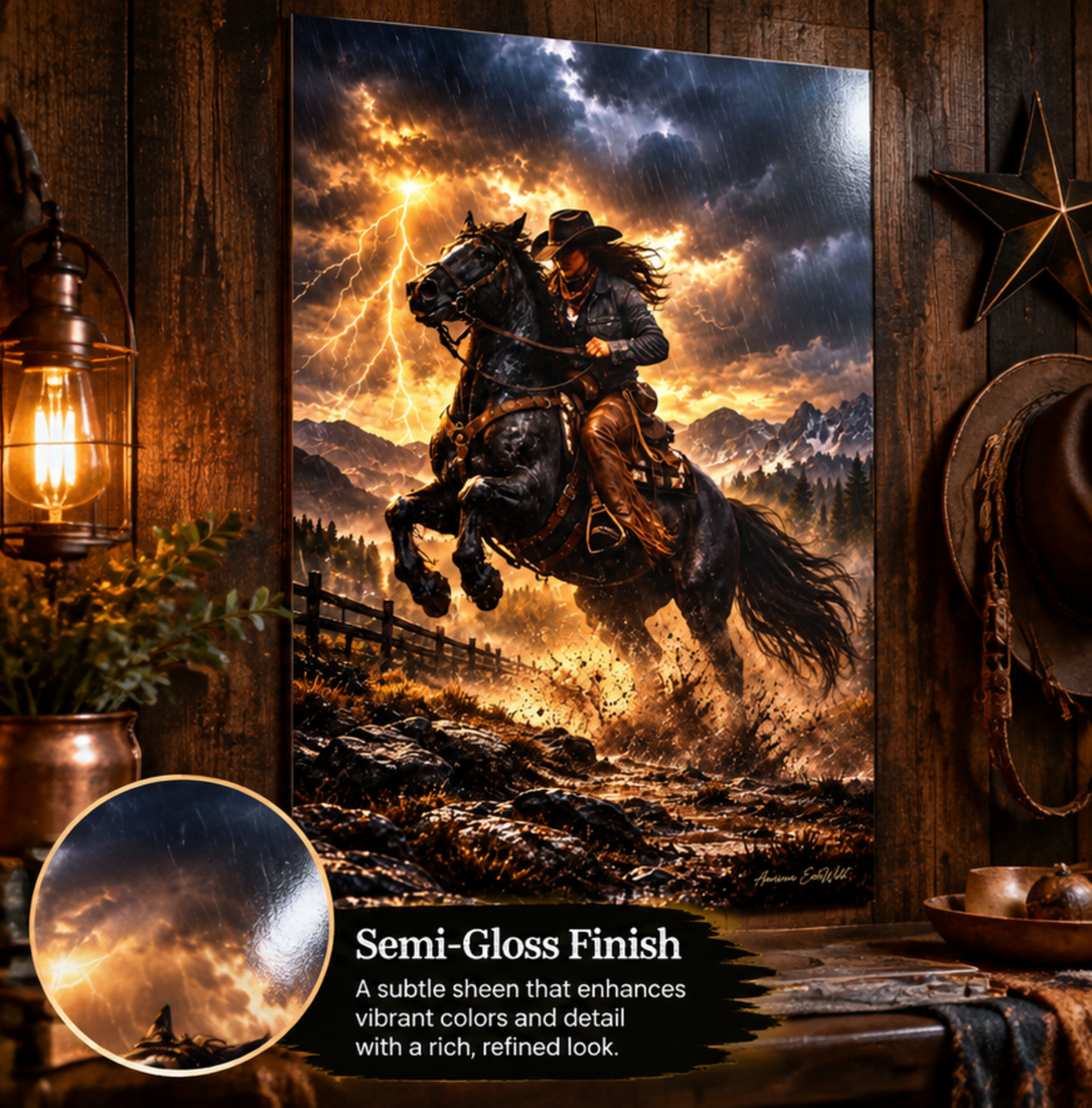 Storm Rider Poster — Cowgirl Lightning Western Art Print