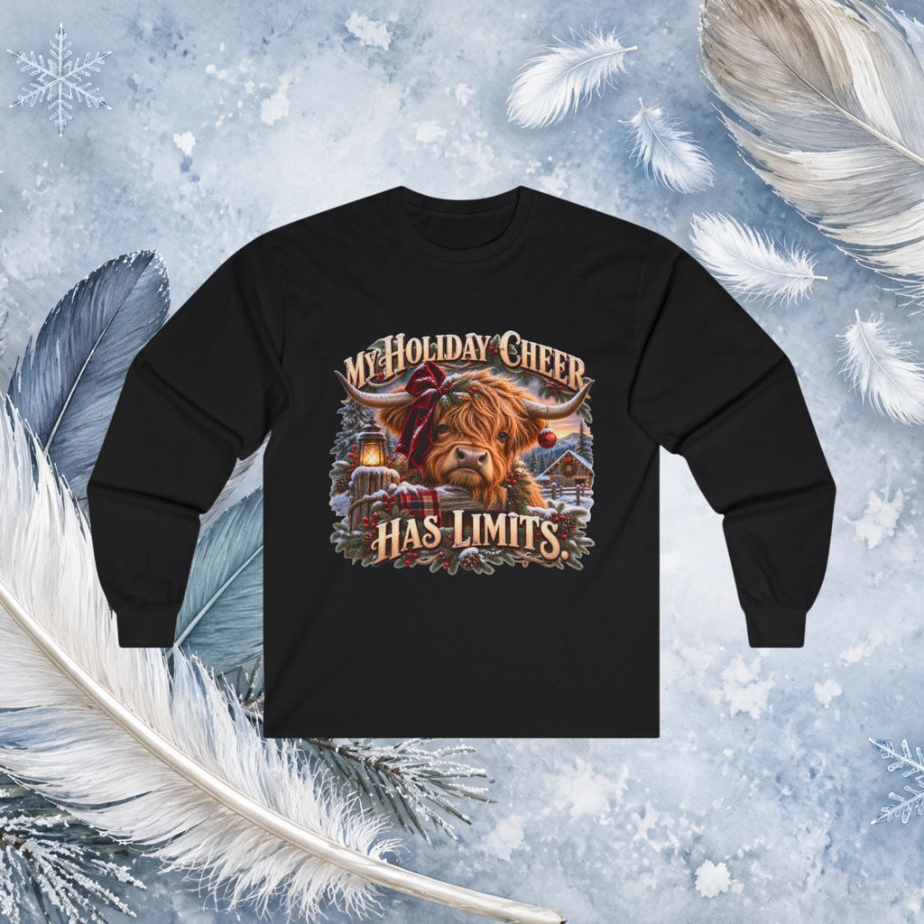 Holiday Cheer Has Limits — Highland Cow Christmas Long Sleeve Tee