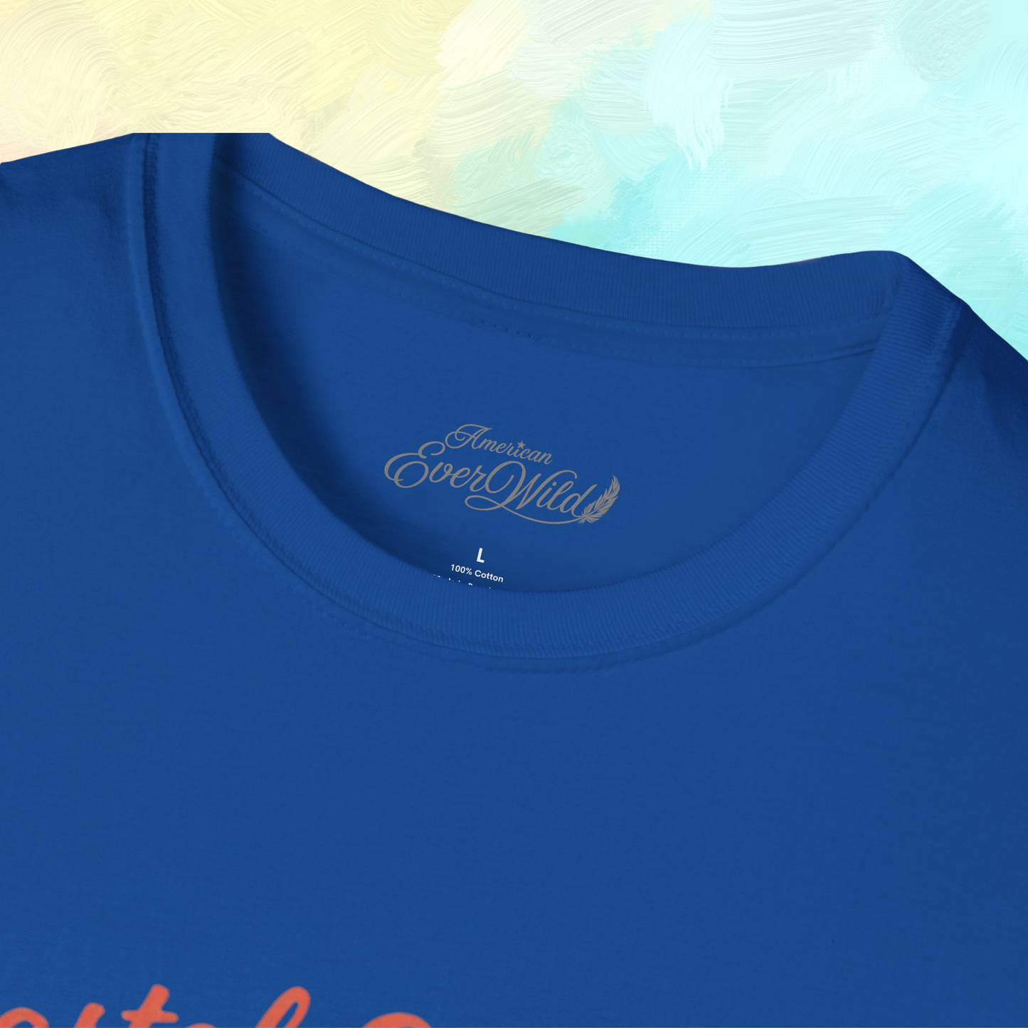 Royal blue crewneck T-shirt neckline with small inner brand label