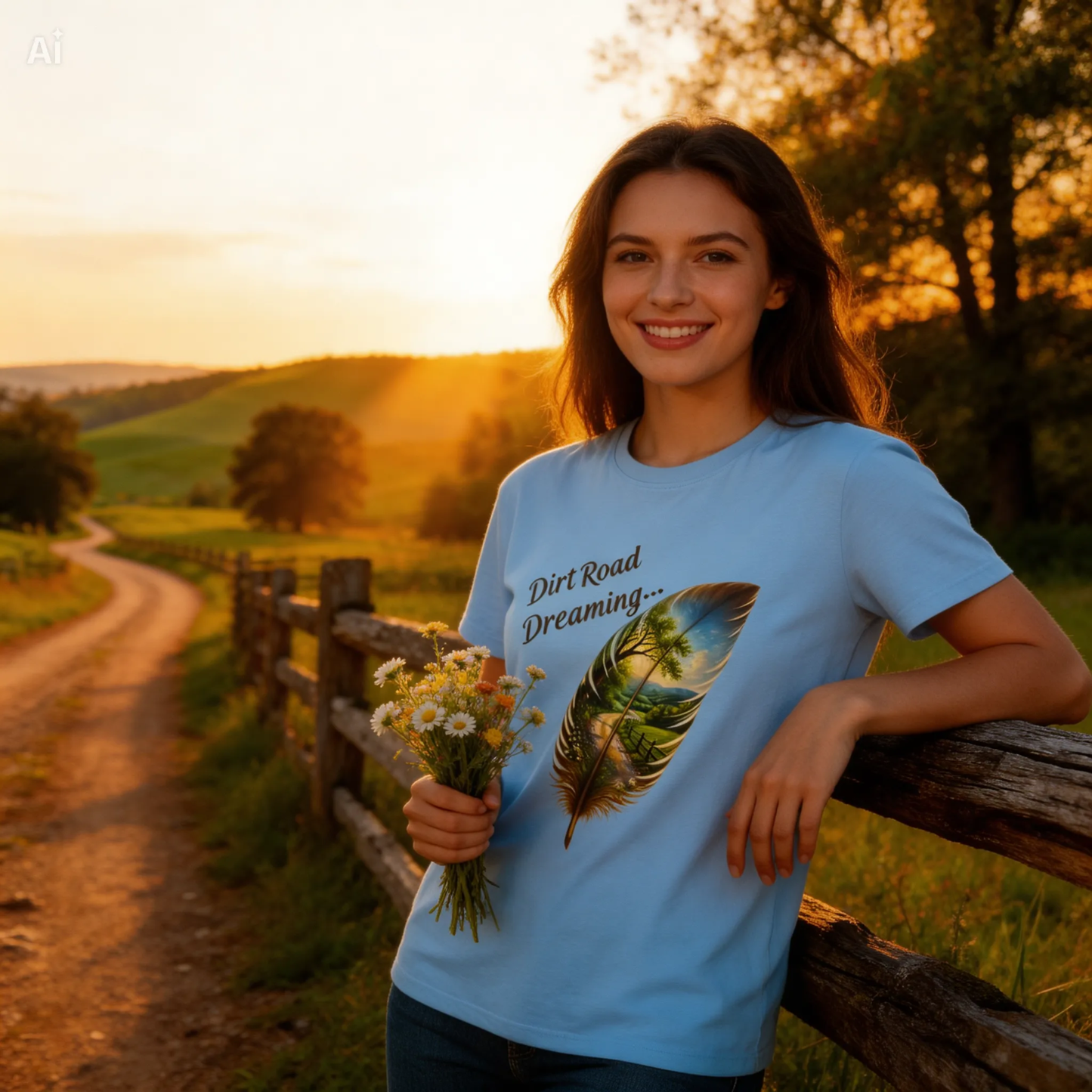 Dirt Road Dreaming—Feather Scenic Graphic Tee